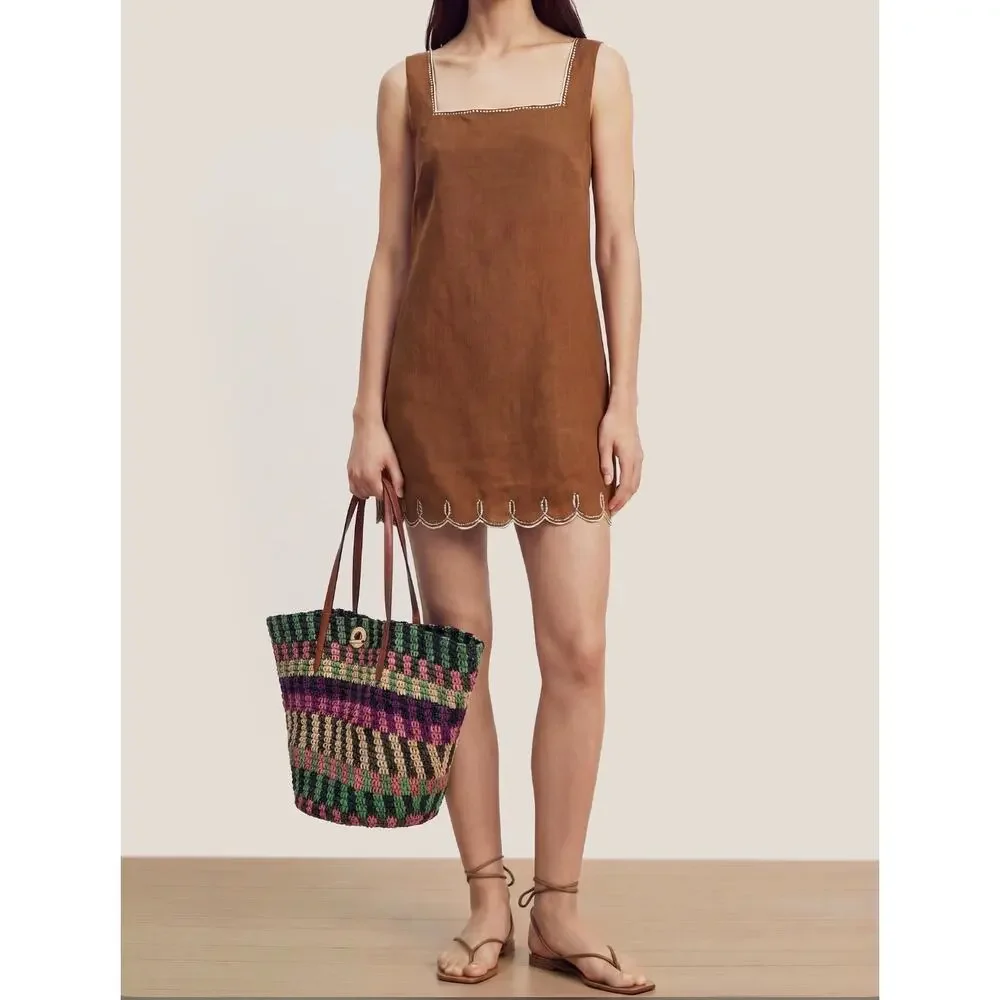 NEW Veronica Beard Raffia Anchor Basket Tote Striped Handbag